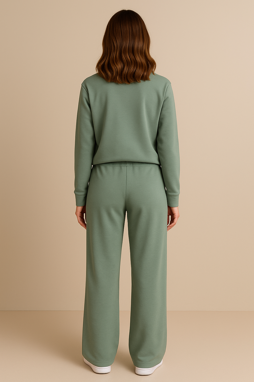 Casual 2 Piece Set Top and High Waisted Trousers in Green