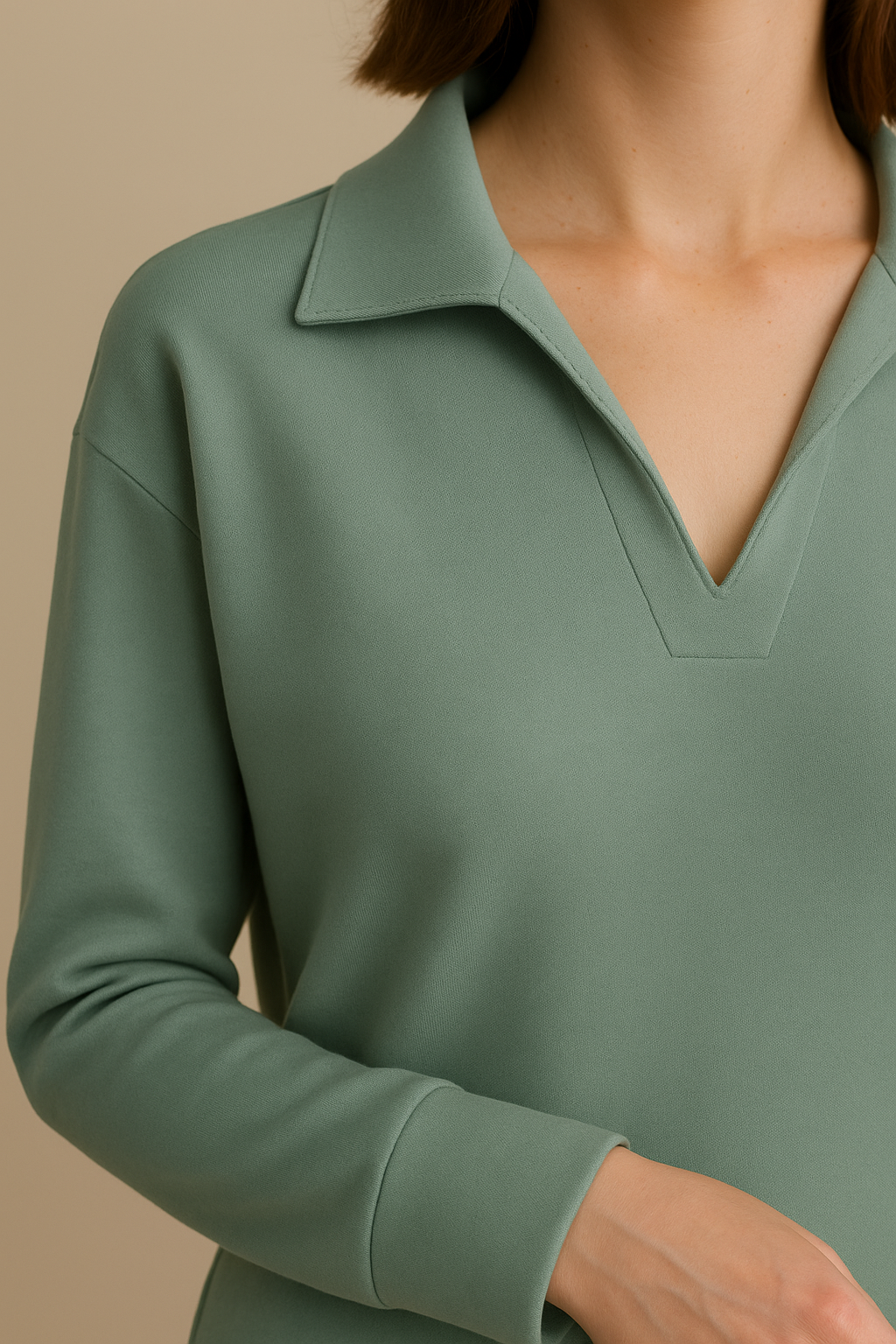 Casual 2 Piece Set Top and High Waisted Trousers in Green