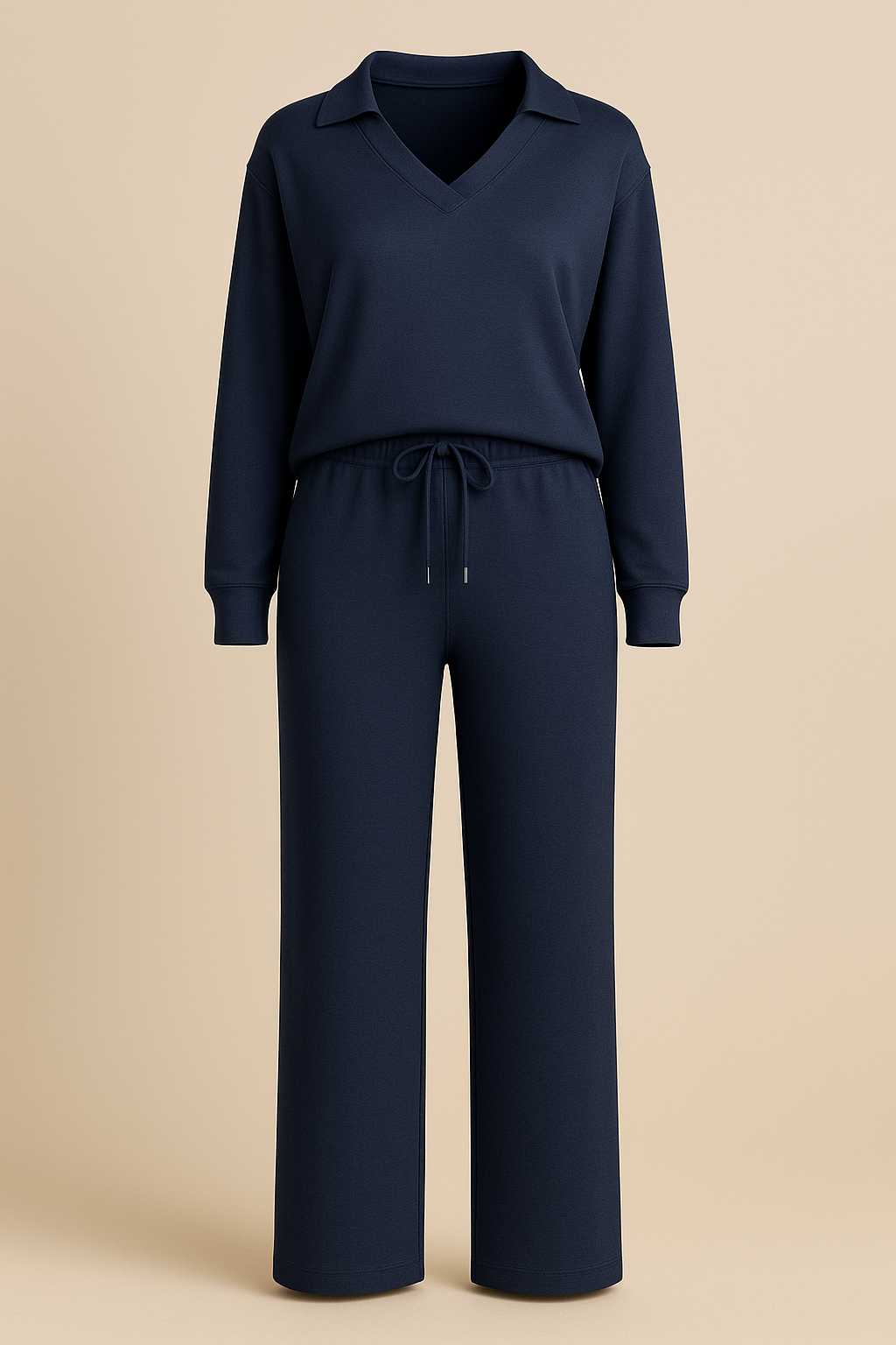 Casual 2 Piece Set Top and High Waisted Trousers in Navy