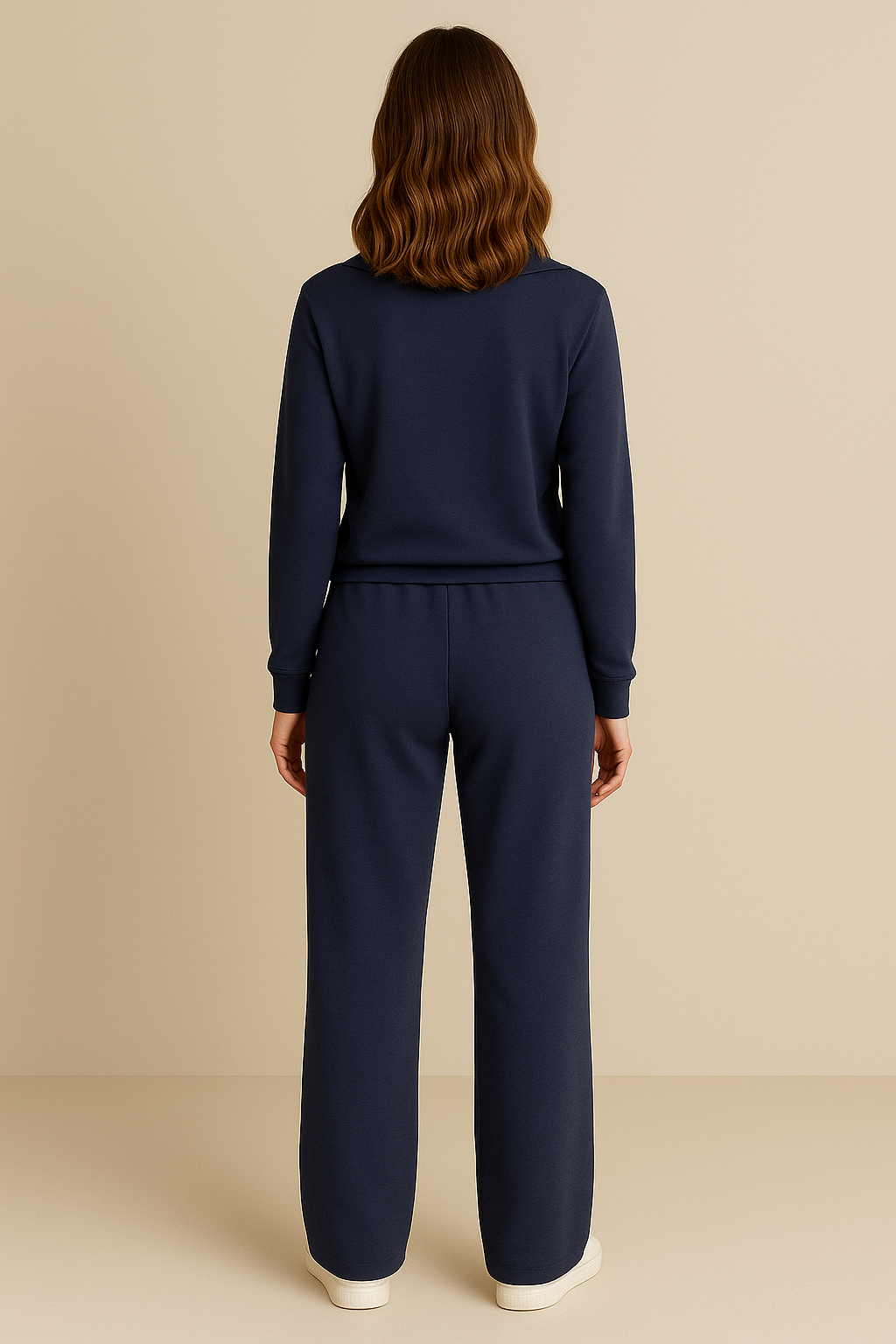 Casual 2 Piece Set Top and High Waisted Trousers in Navy
