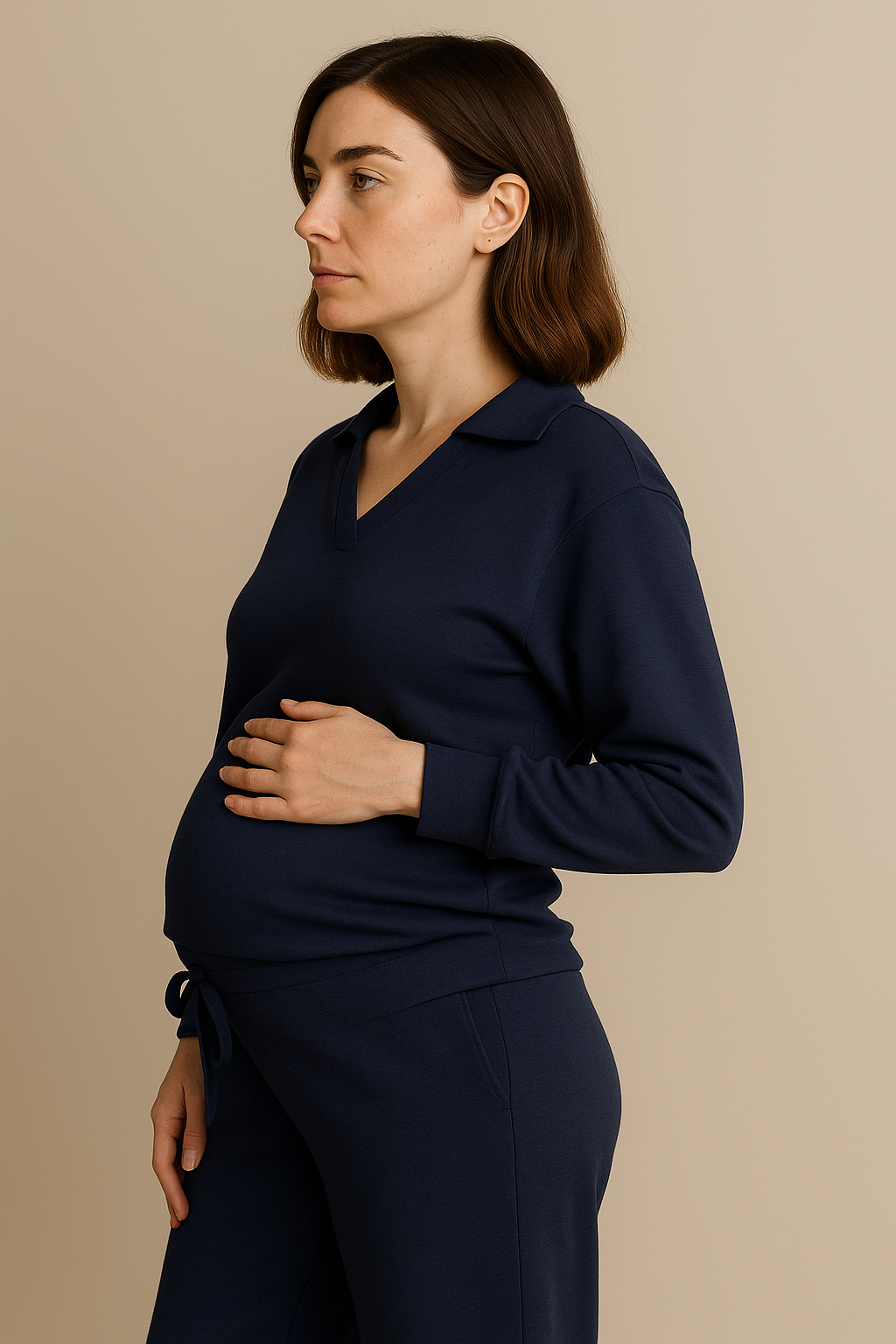Casual 2 Piece Set Top and High Waisted Trousers in Navy