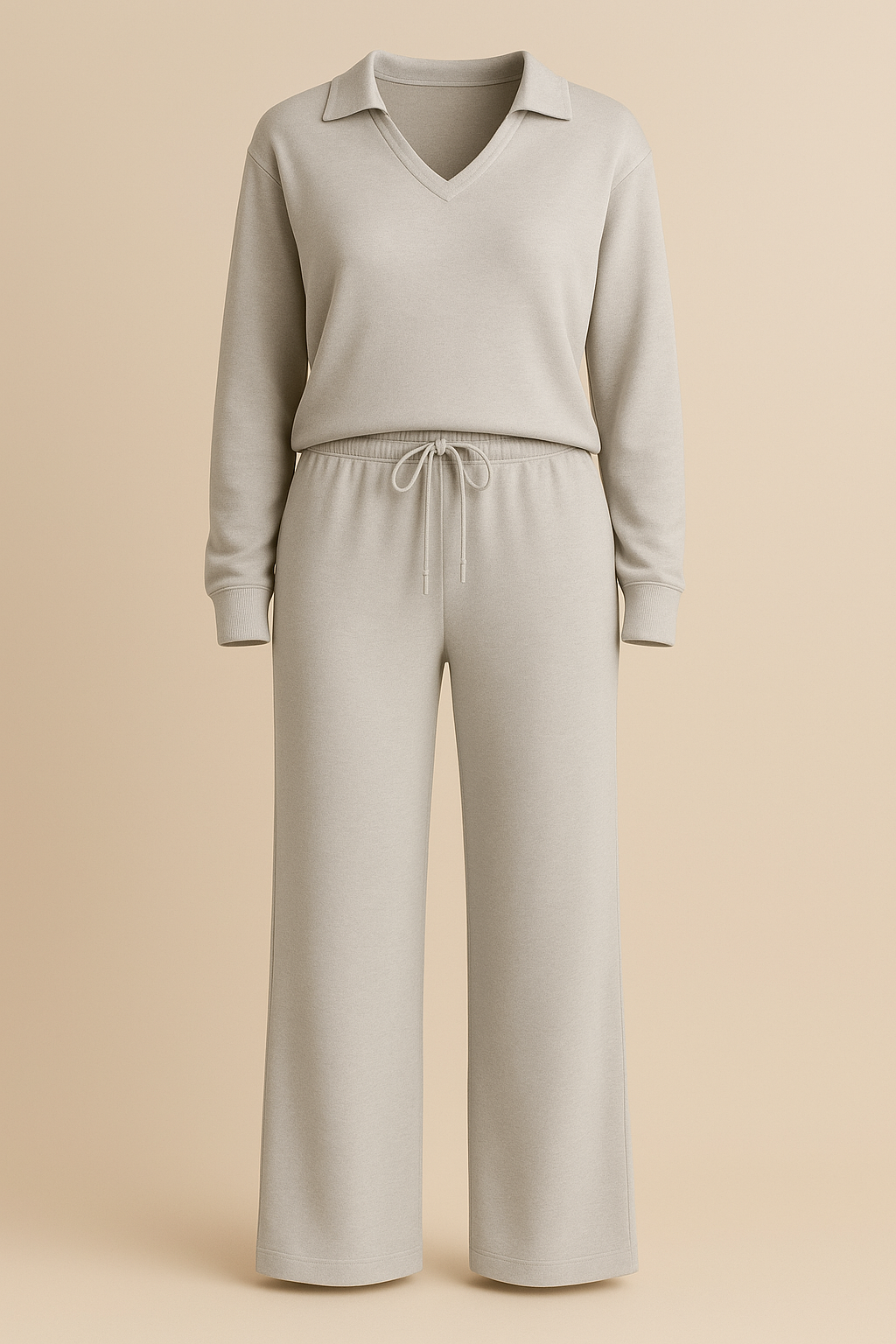 Casual 2 Piece Set Top and High Waisted Trousers in Gray