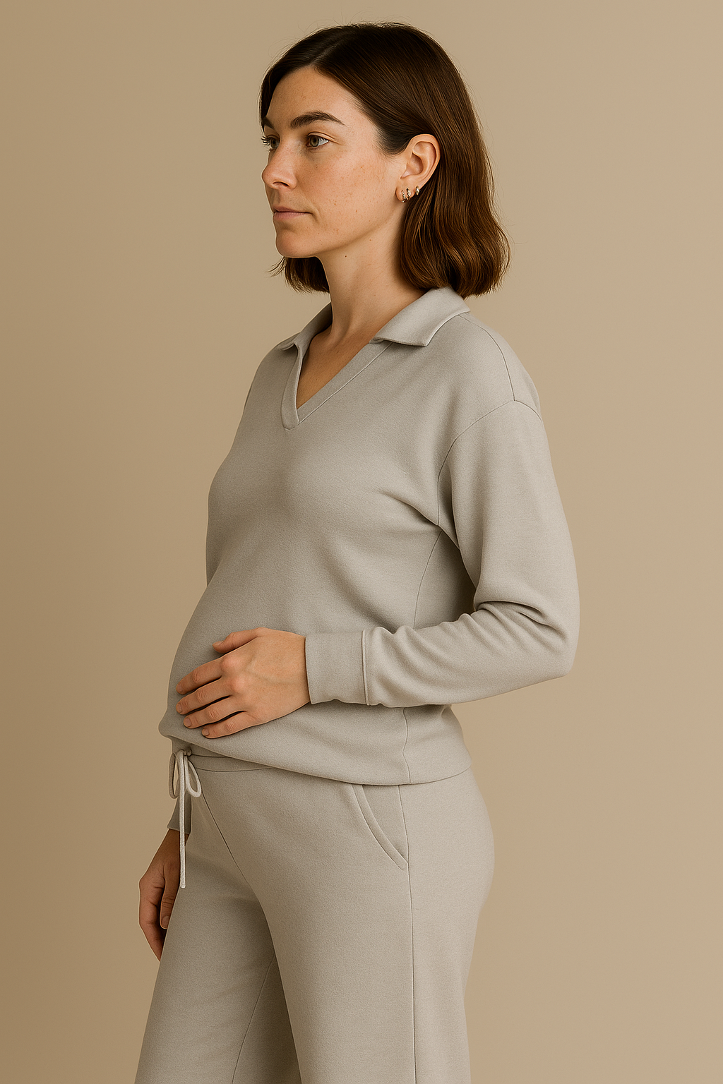 Casual 2 Piece Set Top and High Waisted Trousers in Gray