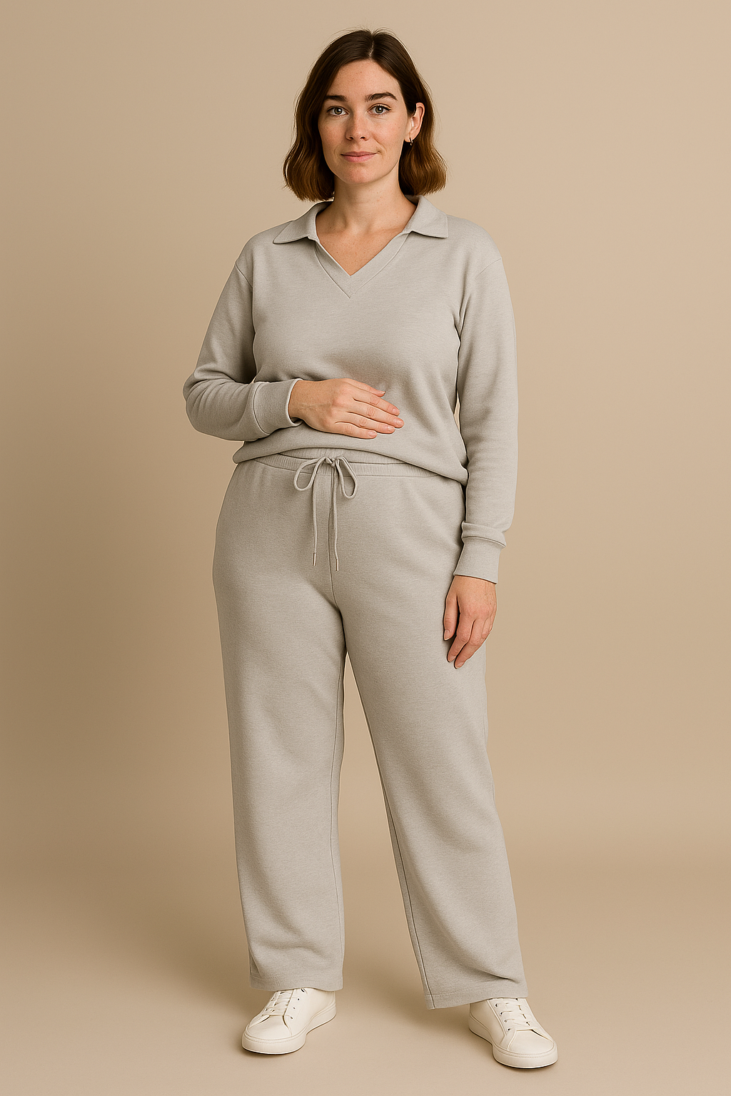 Casual 2 Piece Set Top and High Waisted Trousers in Gray