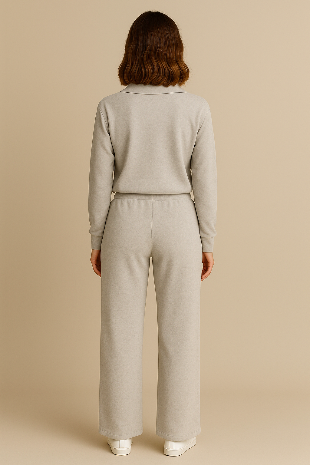 Casual 2 Piece Set Top and High Waisted Trousers in Gray
