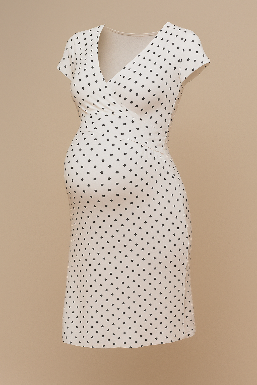 White Polka Dot Maternity Nursing Dress V Neck Short Sleeves