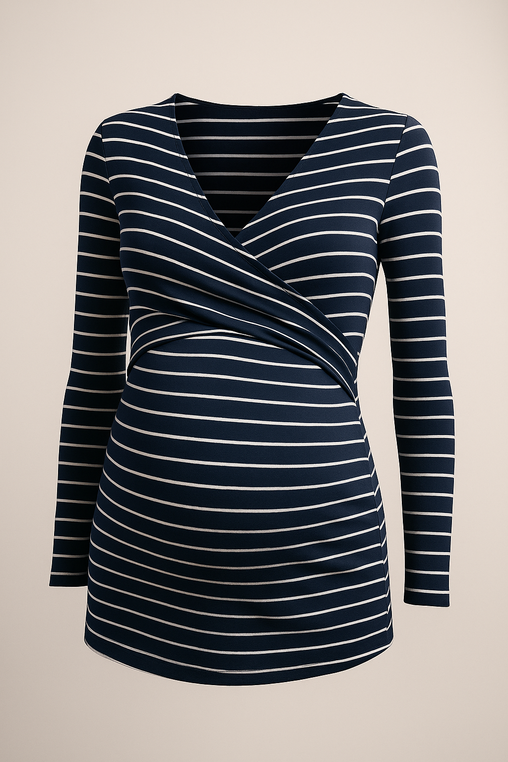 Deep V Neck Maternity Top Long Sleeves Stylish Nursing Blue