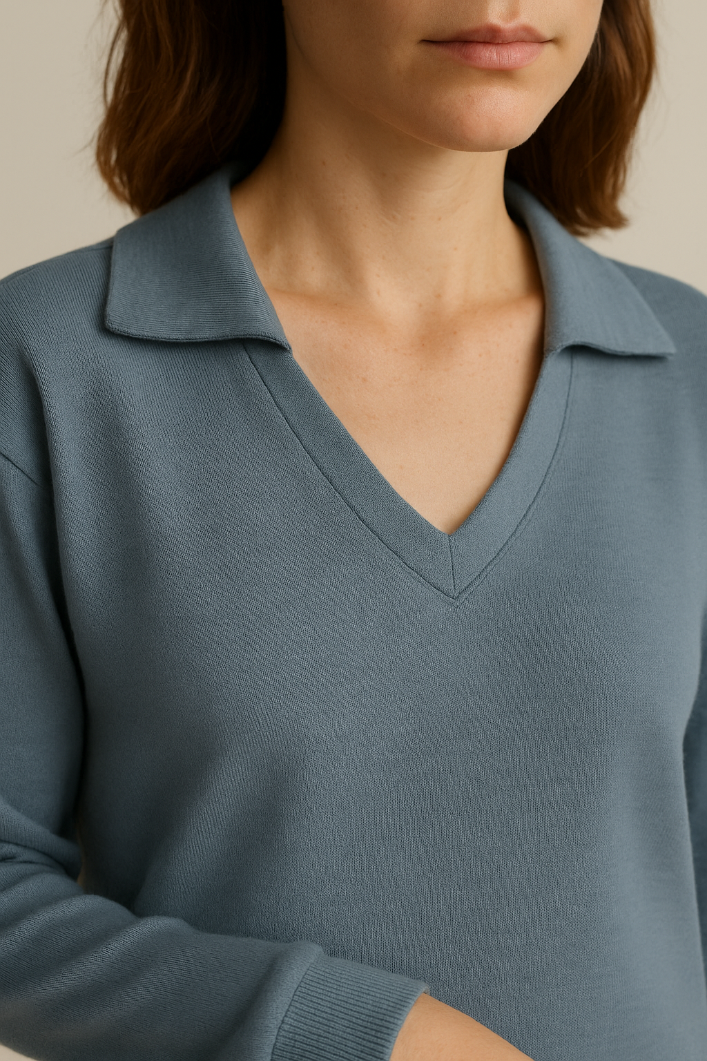 Casual 2 Piece Set Top and High Waisted Trousers in Bluish Gray