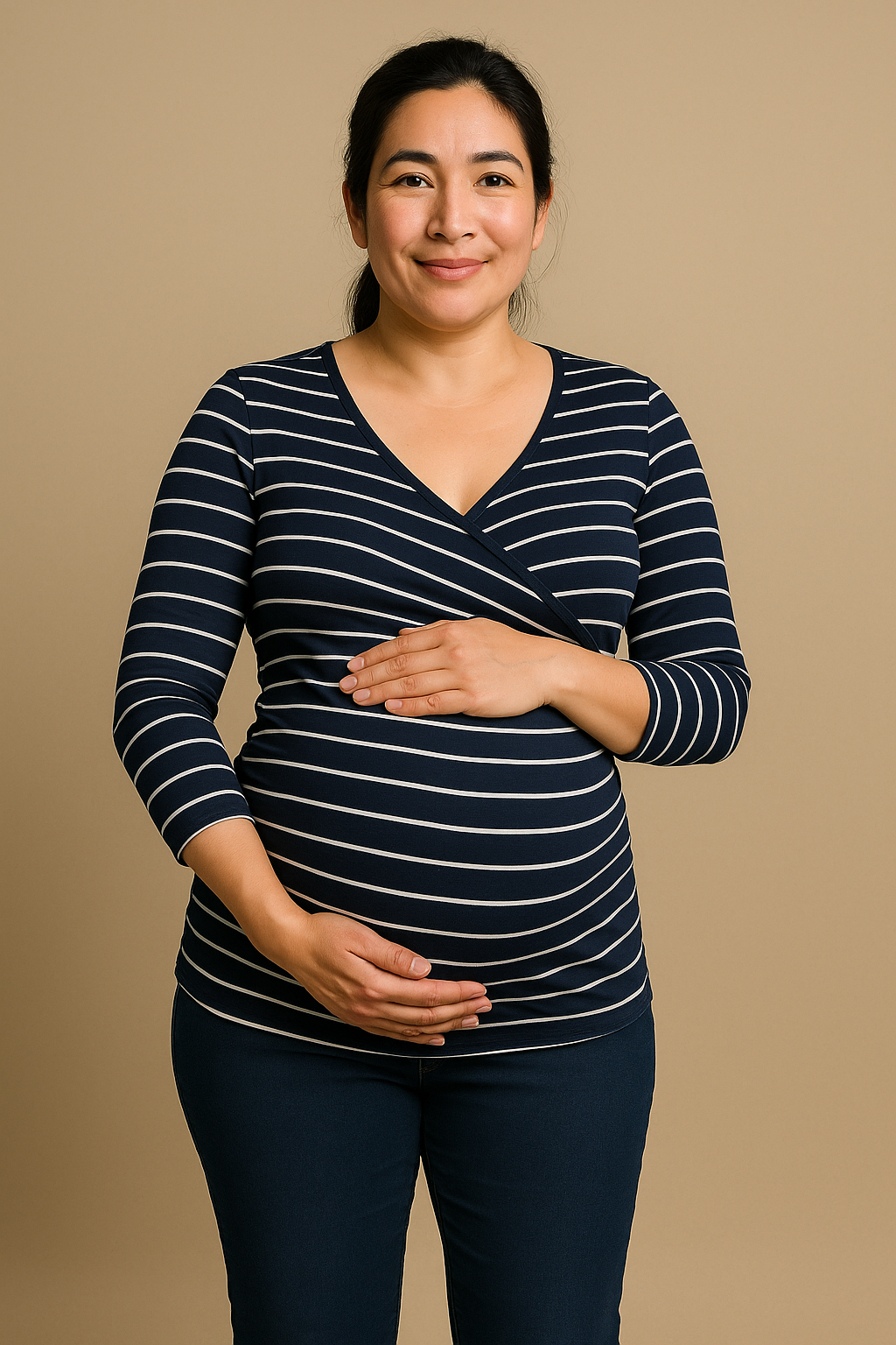 Deep V Neck Maternity Top Long Sleeves Stylish Nursing Blue