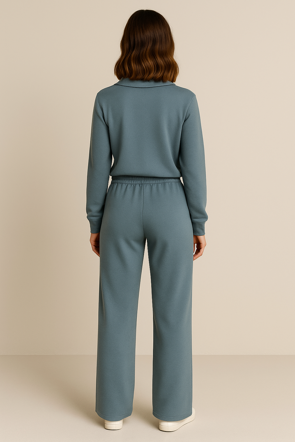 Casual 2 Piece Set Top and High Waisted Trousers in Bluish Gray