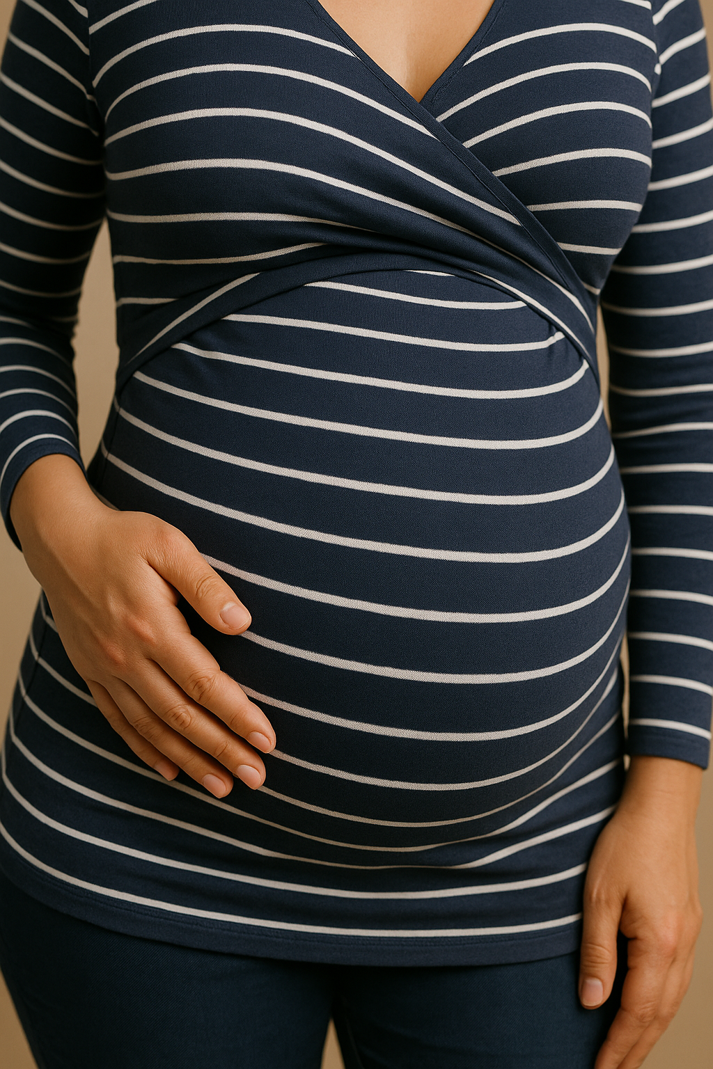 Deep V Neck Maternity Top Long Sleeves Stylish Nursing Blue