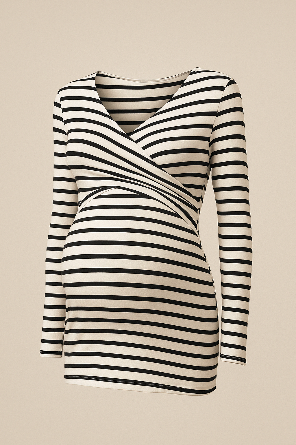 Deep V Neck Maternity Top Long Sleeves Stylish Nursing White