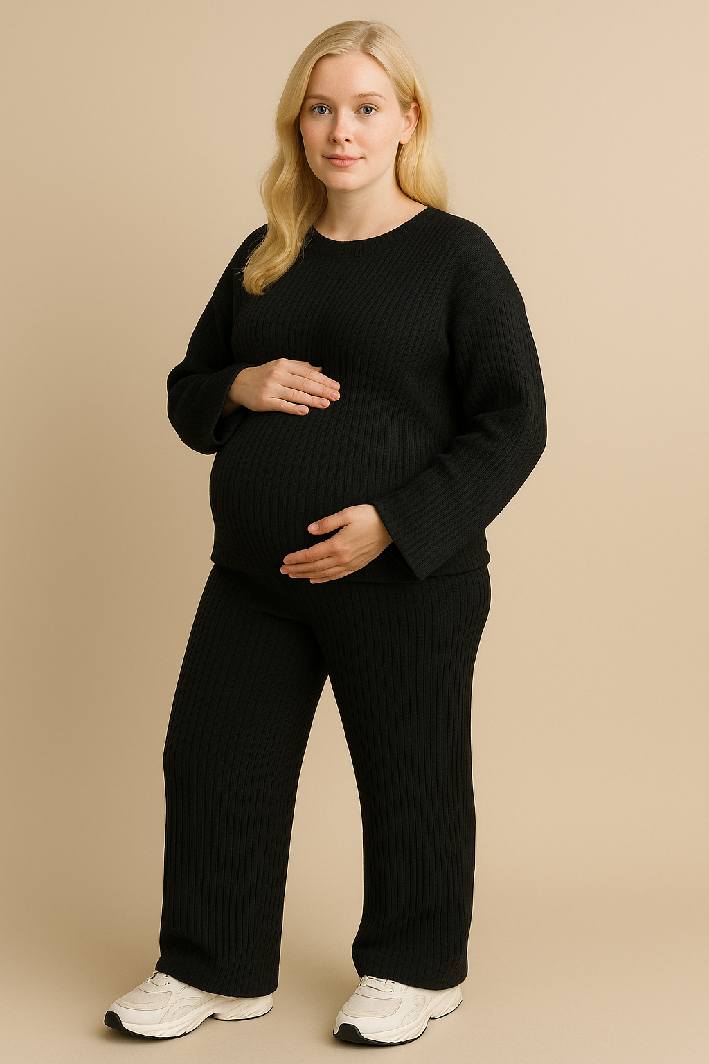Black Rib Knit Lounge Loose Set