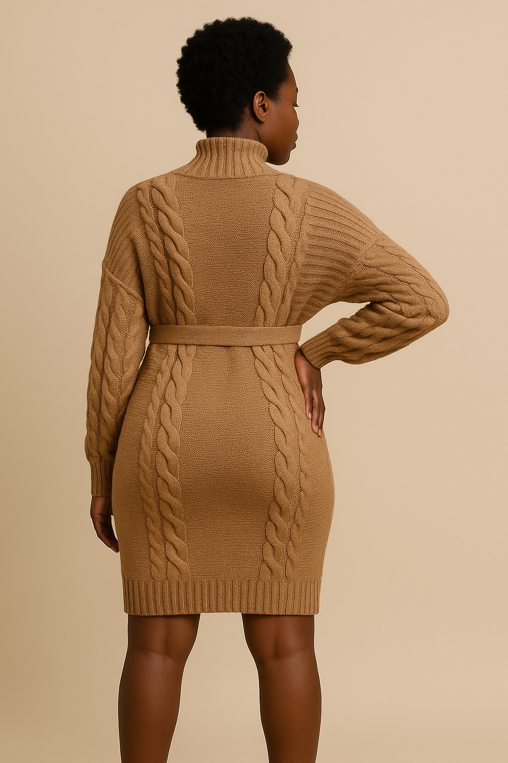 Ultra-Soft Maternity Sweater Dress with High Collar and Long Sleeves