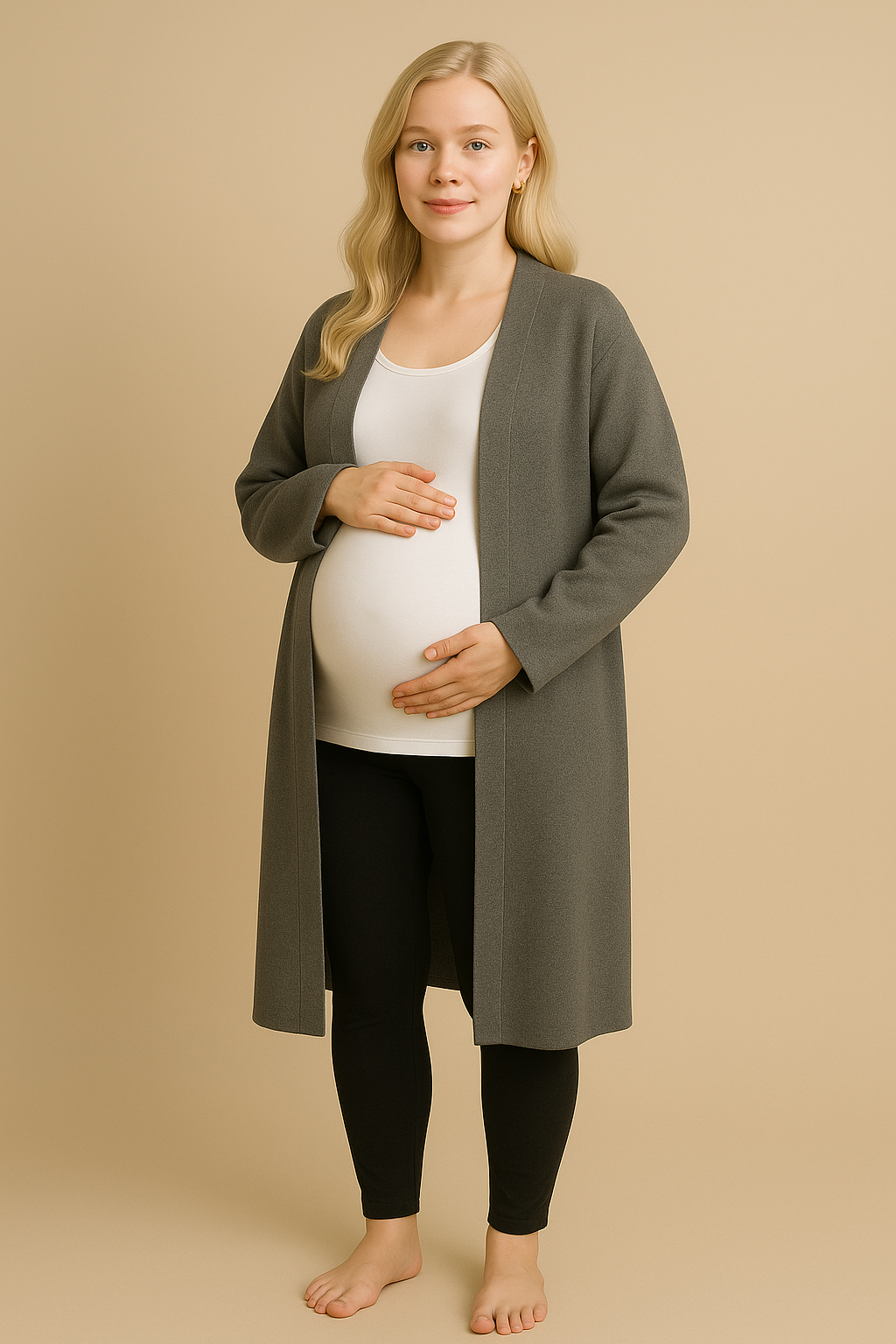 Open Front Longline Coat for Women in Gray