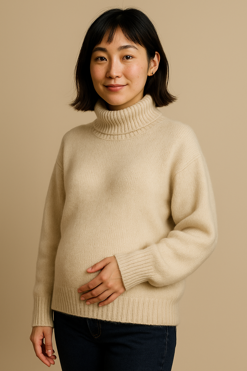 Maternity Cozy Cashmere-Touch Turtleneck Sweater in Apricot