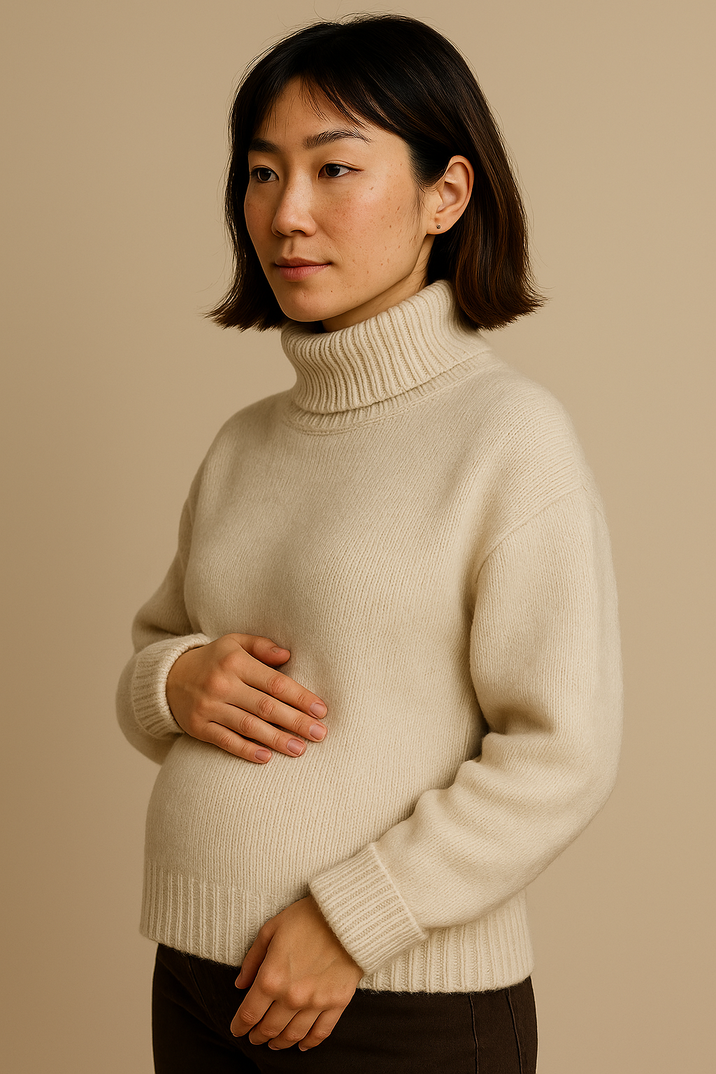 Maternity Cozy Cashmere-Touch Turtleneck Sweater in Apricot
