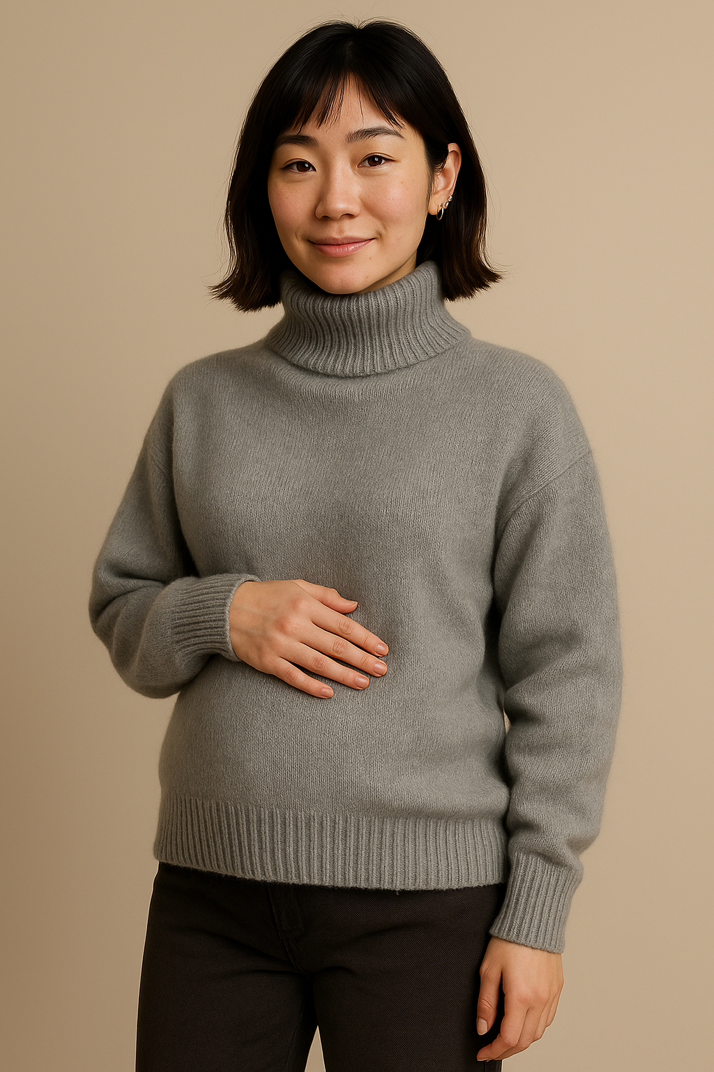 Maternity Cozy Cashmere-Touch Turtleneck Sweater in Gray