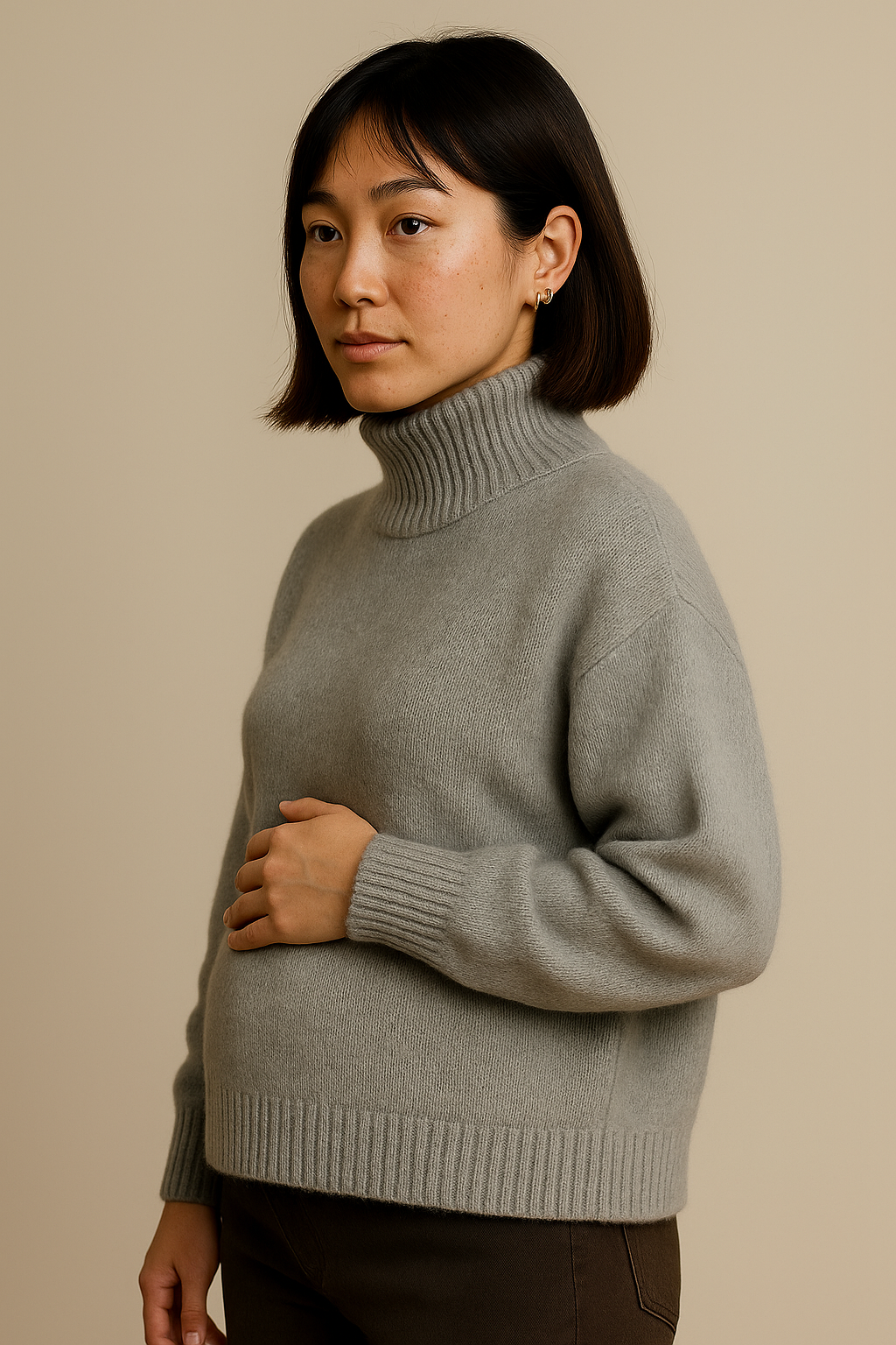 Maternity Cozy Cashmere-Touch Turtleneck Sweater in Gray
