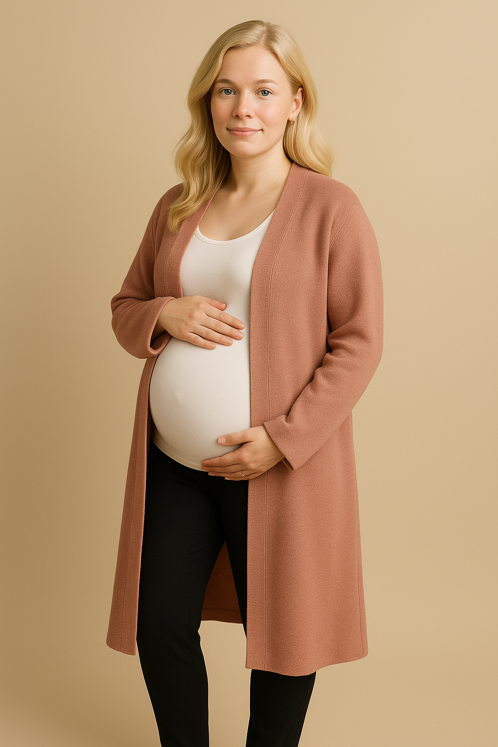 Open Front Longline Coat for Women in Pink