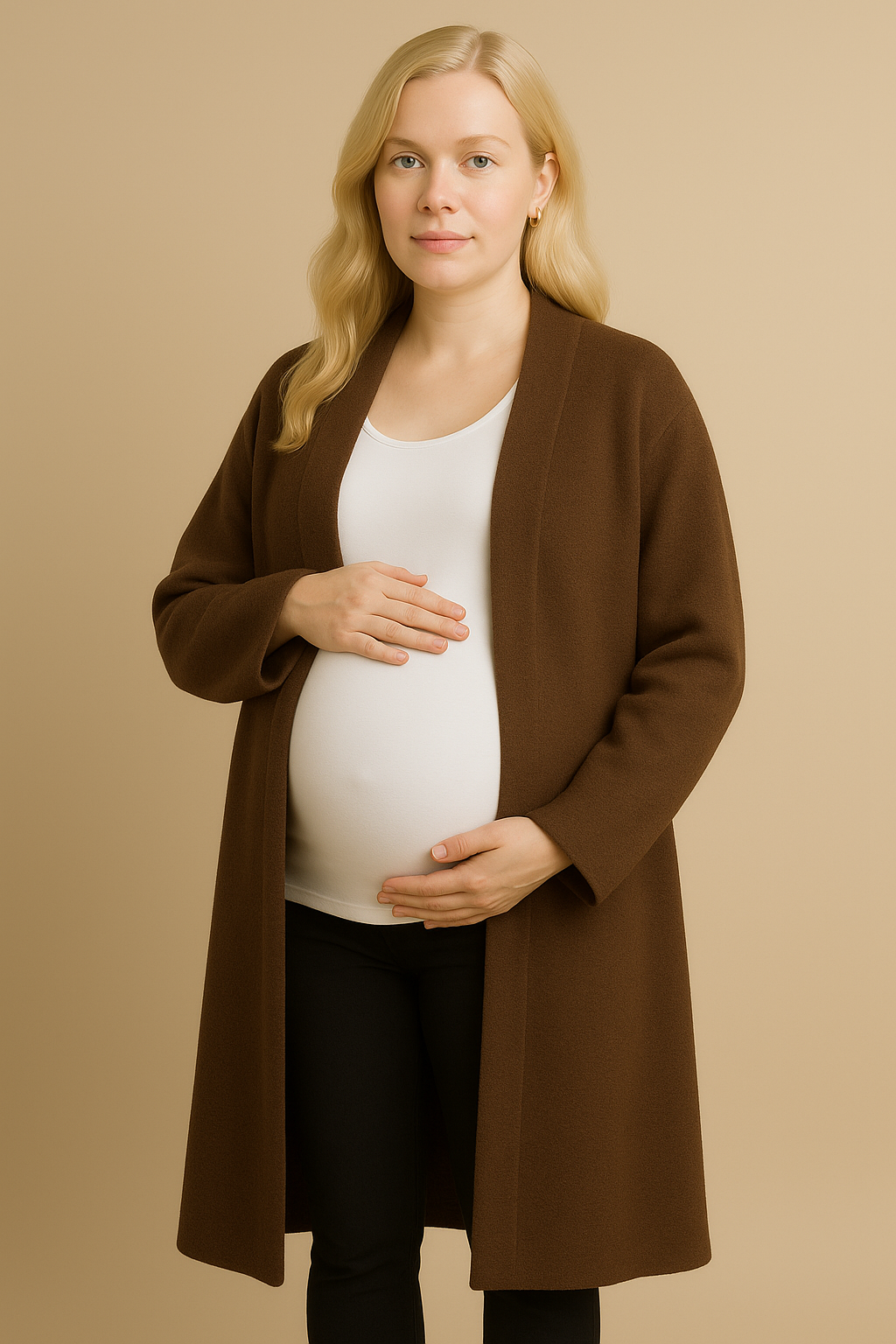 Open Front Longline Coat for Women in Brown