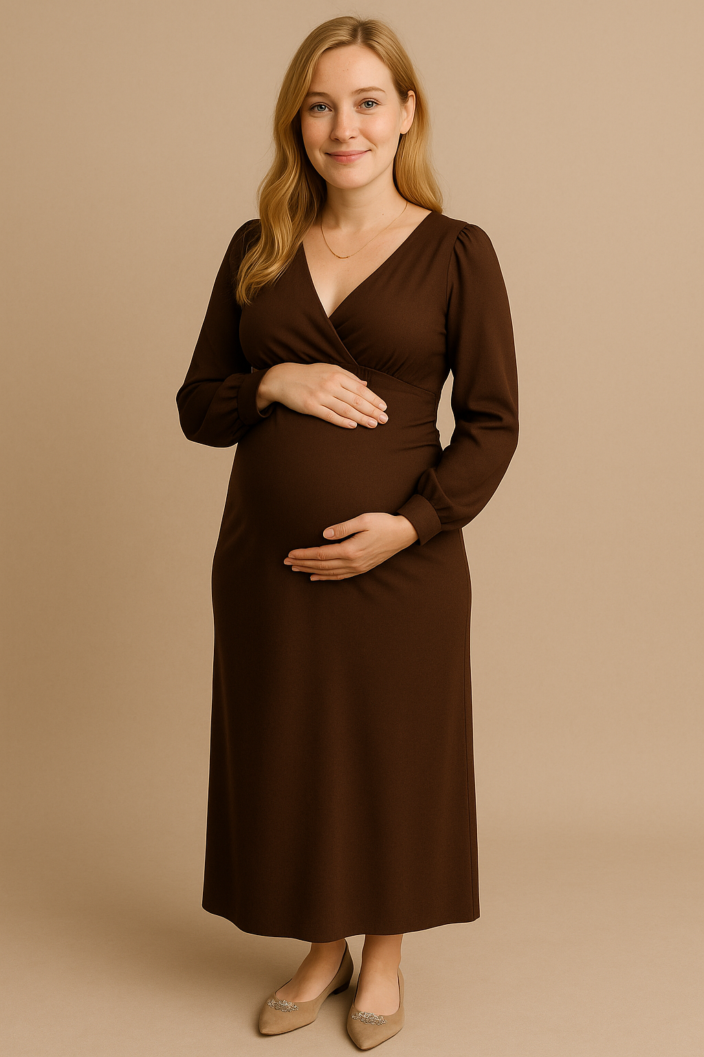 Embrace V-Neck Pleated Maternity Dress