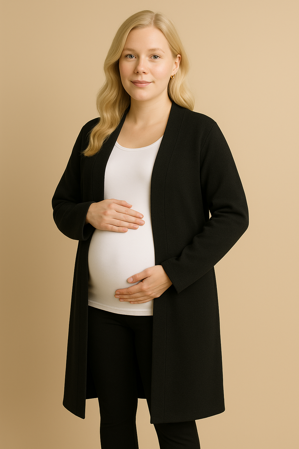Open Front Longline Coat for Women in Black
