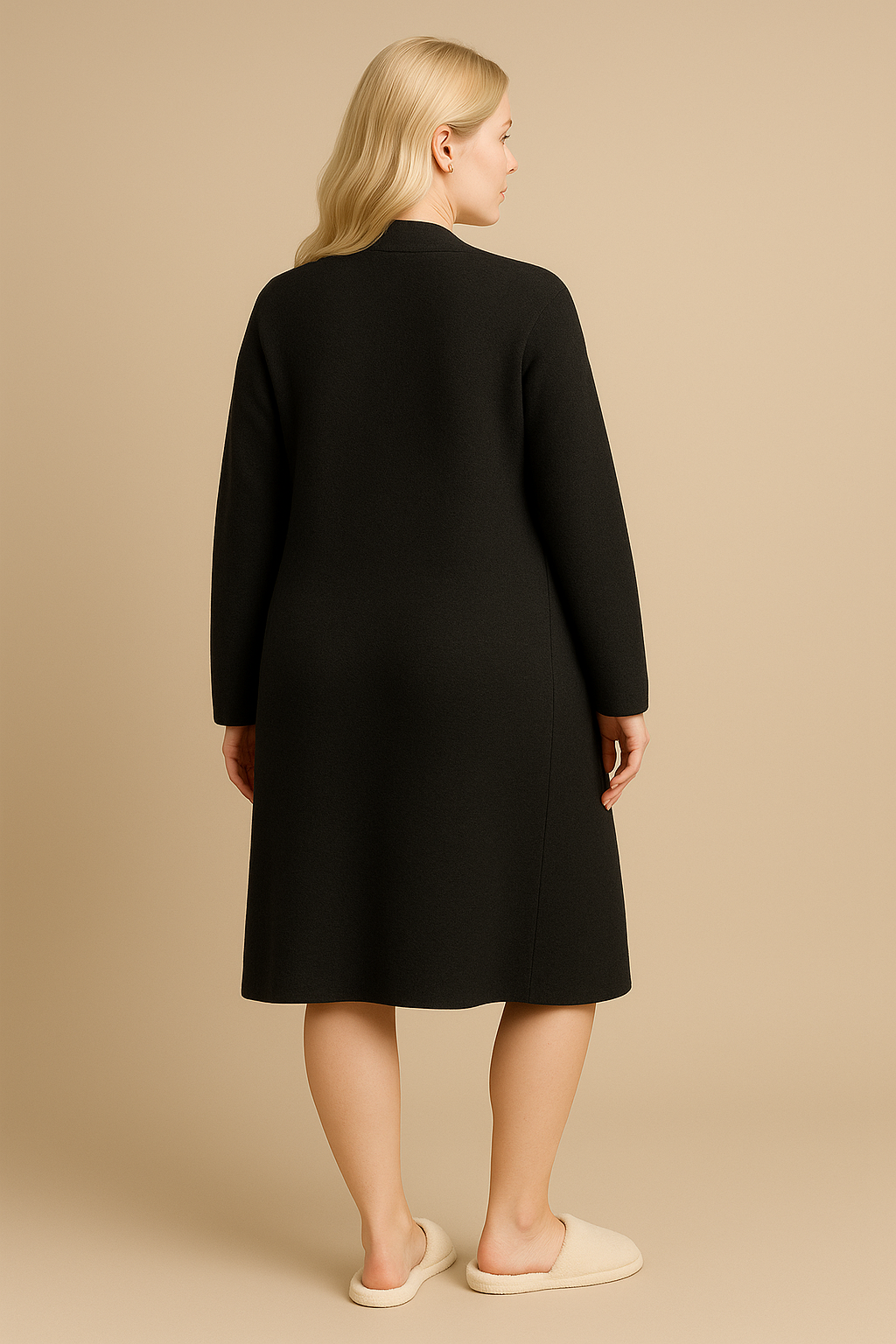 Open Front Longline Coat for Women in Black