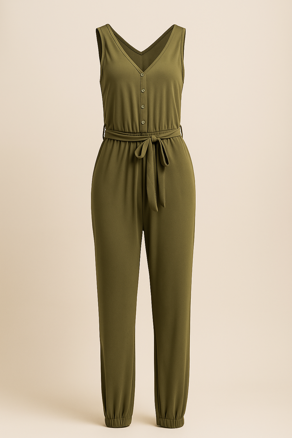 Green Postpartum Sleeveless Jumpsuit for Women Tie Waist Pocket