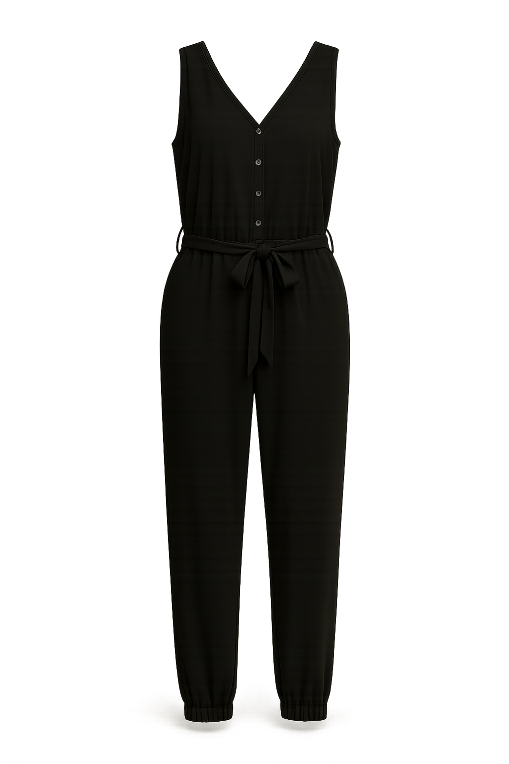 Black Postpartum Sleeveless Jumpsuit for Women Tie Waist Pockets