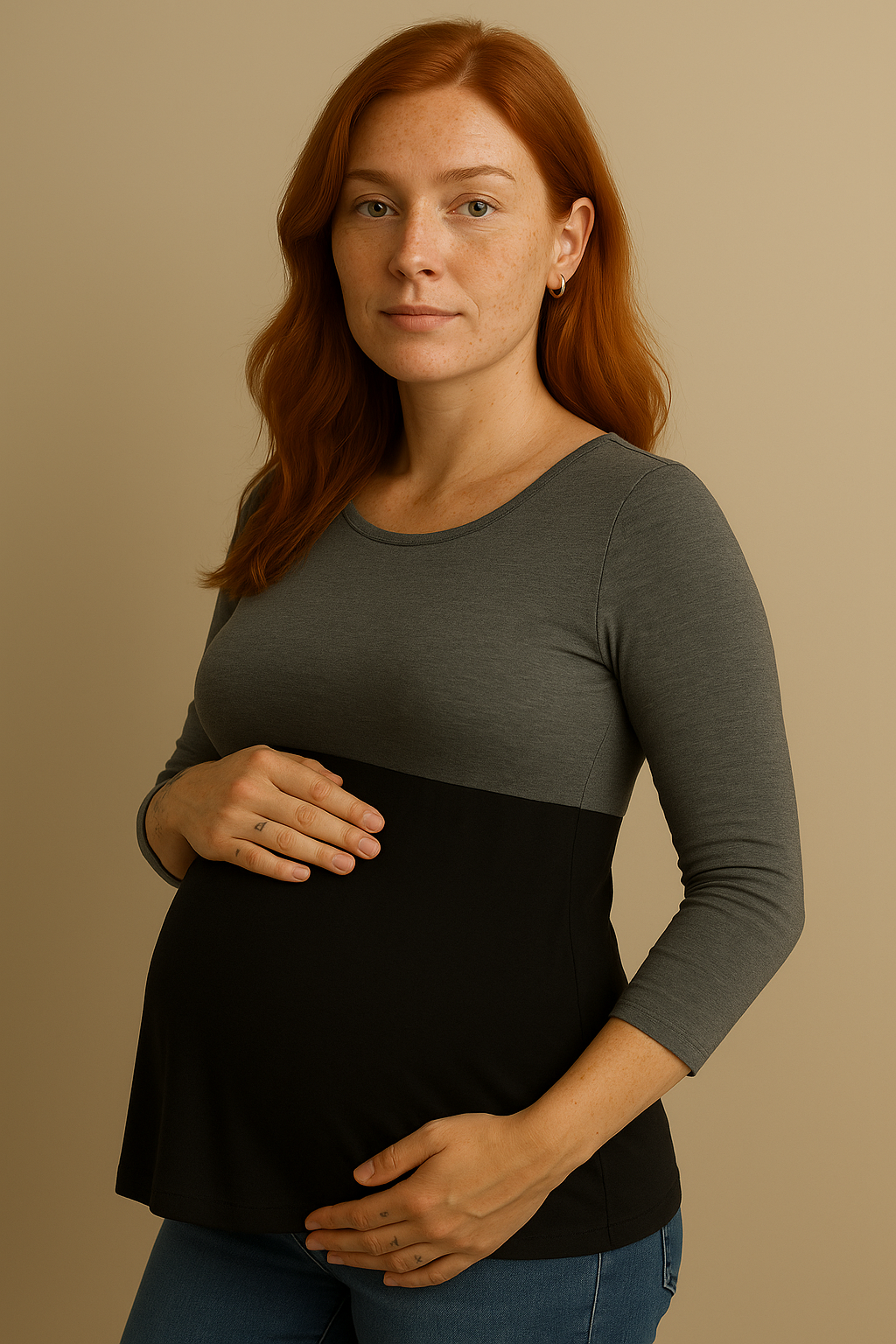 Nursing-Friendly Maternity Long Sleeve in Gray