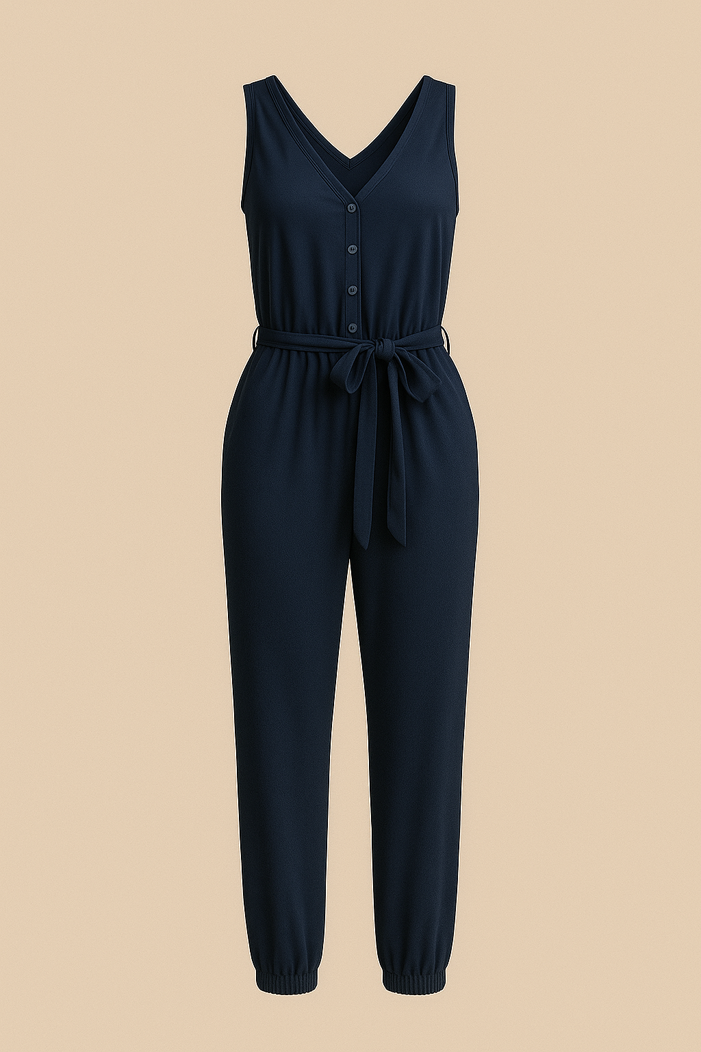 Blue Postpartum  Sleeveless Jumpsuit for Women Tie Waist Pocket