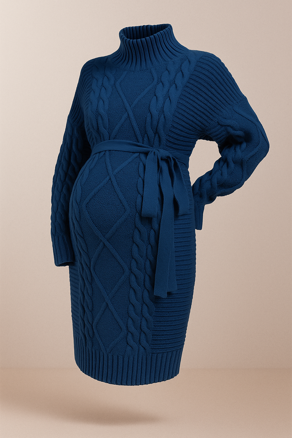 Ultra-Soft Maternity Sweater Dress with High Collar and Long Sleeves