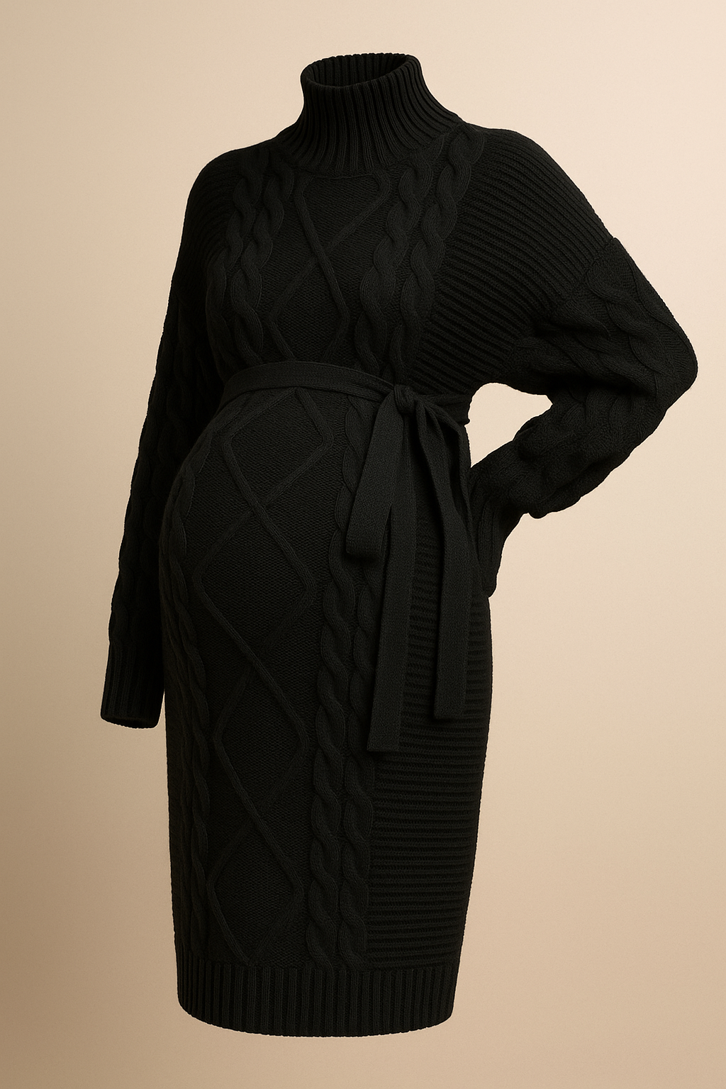 Ultra-Soft Maternity Sweater Dress with High Collar and Long Sleeves