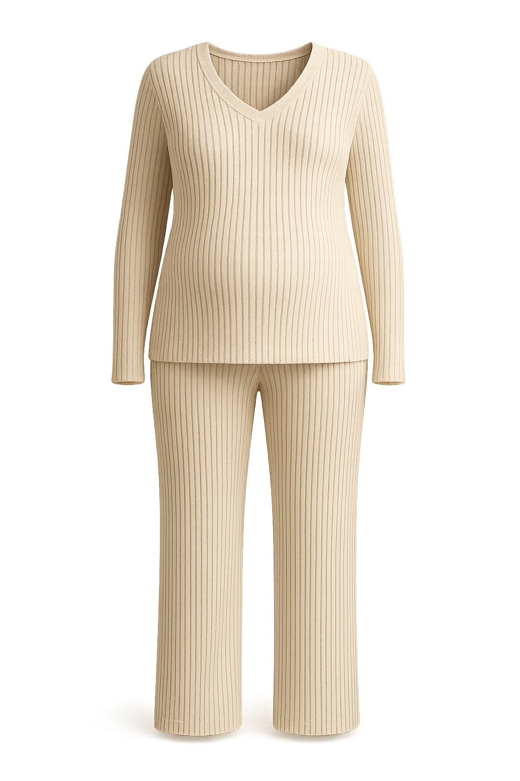 Ladies Winter Pyjamas Two Piece Knitted Set in Khaki
