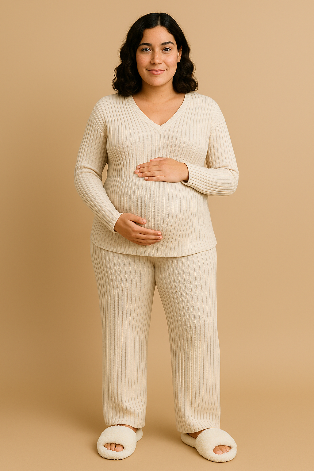 Ladies Winter Pyjamas Two Piece Knitted Set in Khaki