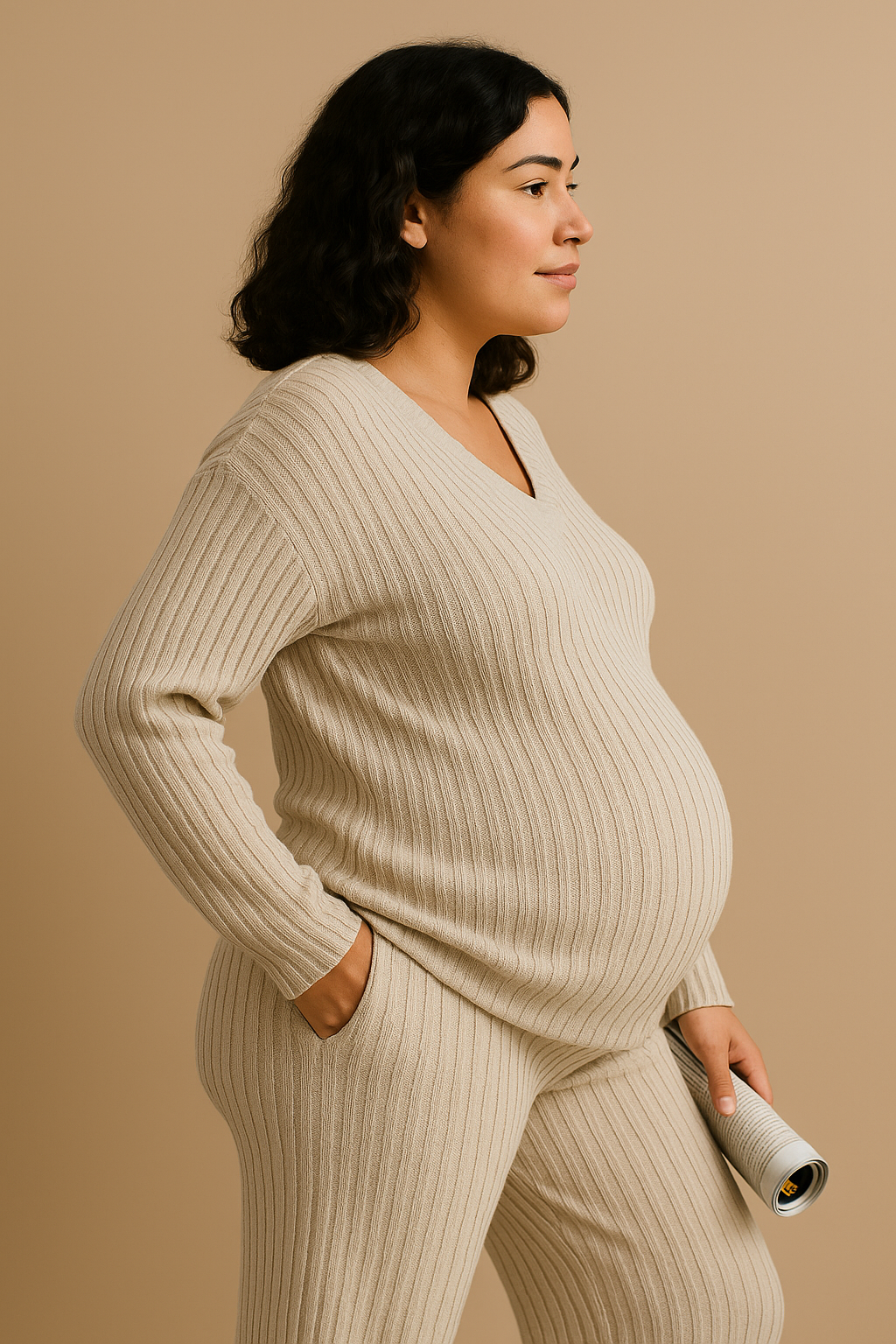 Ladies Winter Pyjamas Two Piece Knitted Set in Khaki