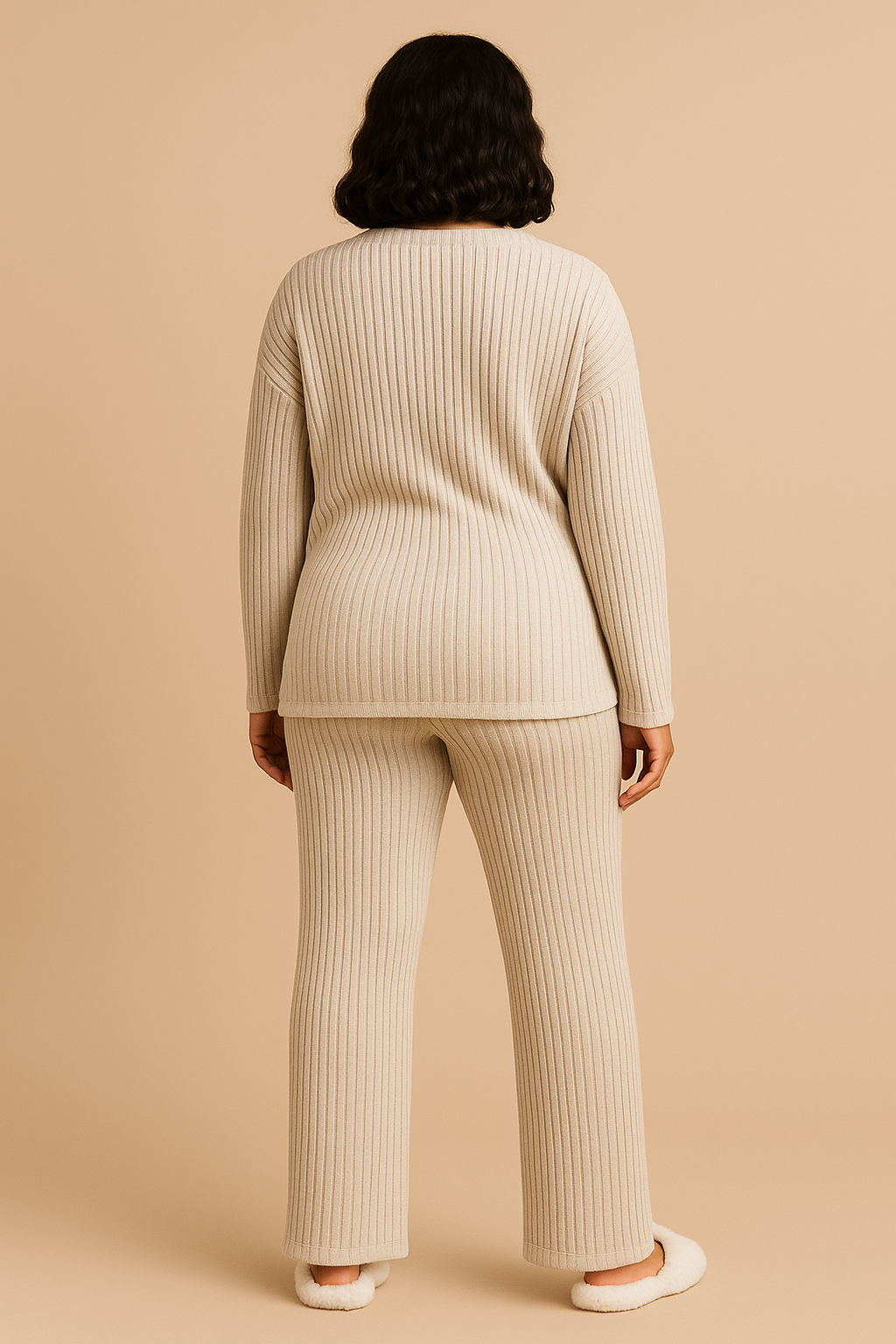 Ladies Winter Pyjamas Two Piece Knitted Set in Khaki
