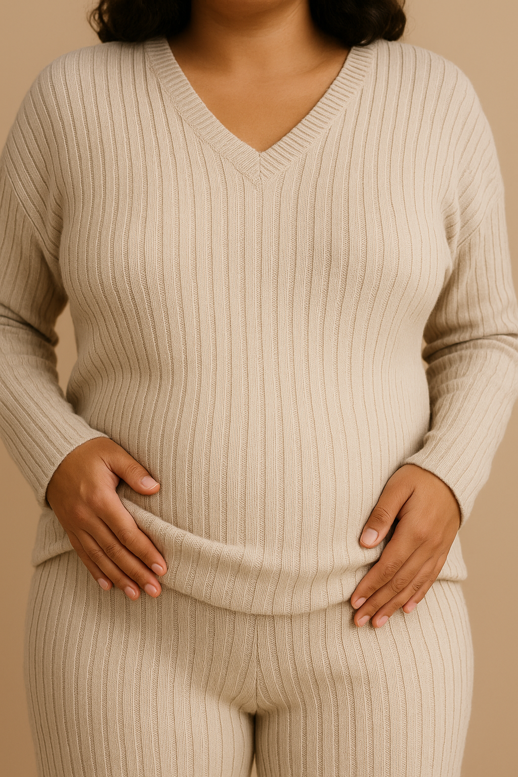 Ladies Winter Pyjamas Two Piece Knitted Set in Khaki