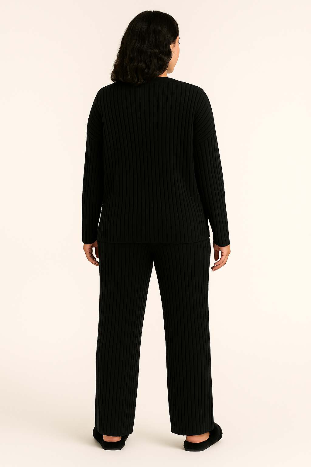 Ladies Winter Pyjamas Two Piece Knitted Set in Black
