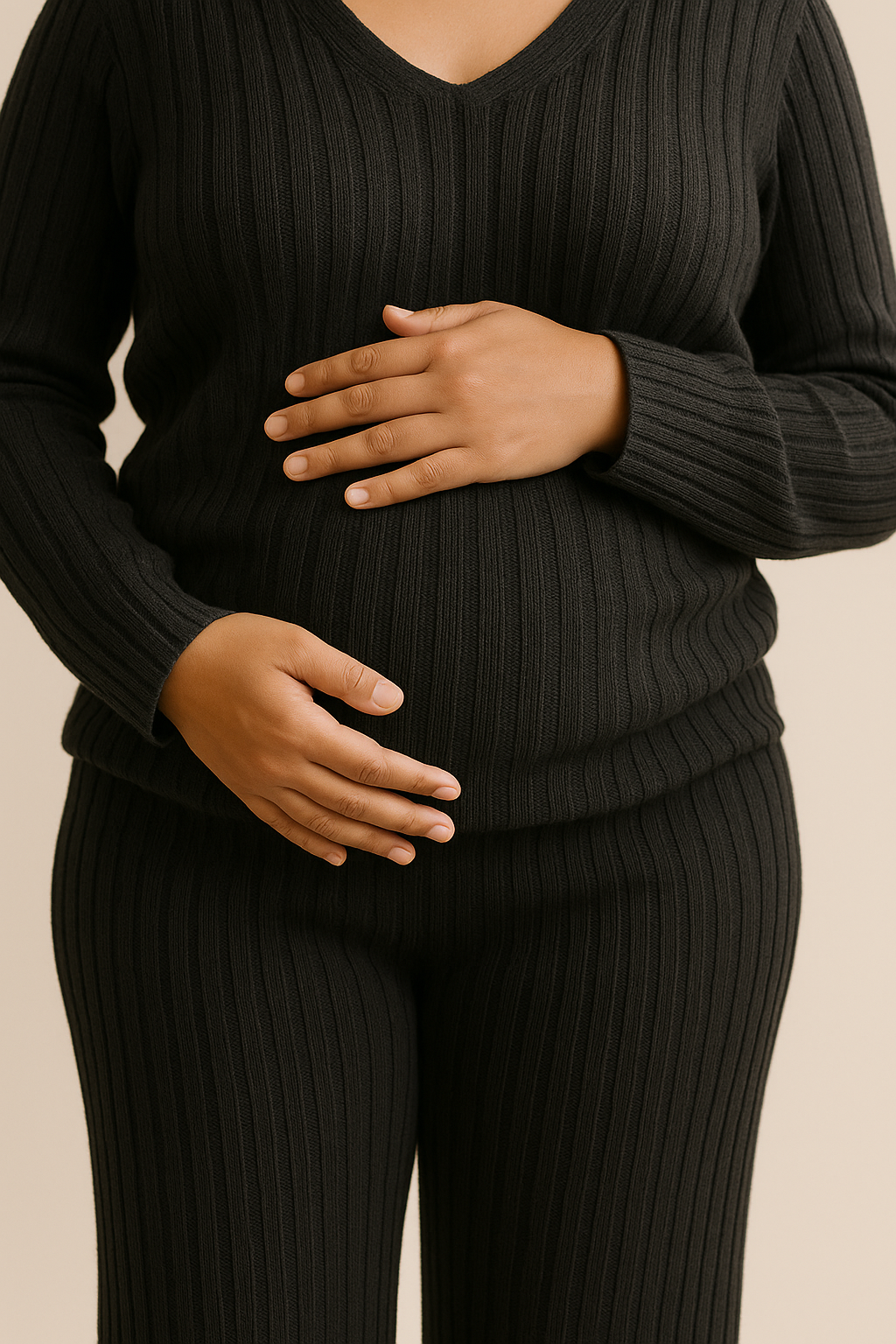 Ladies Winter Pyjamas Two Piece Knitted Set in Black