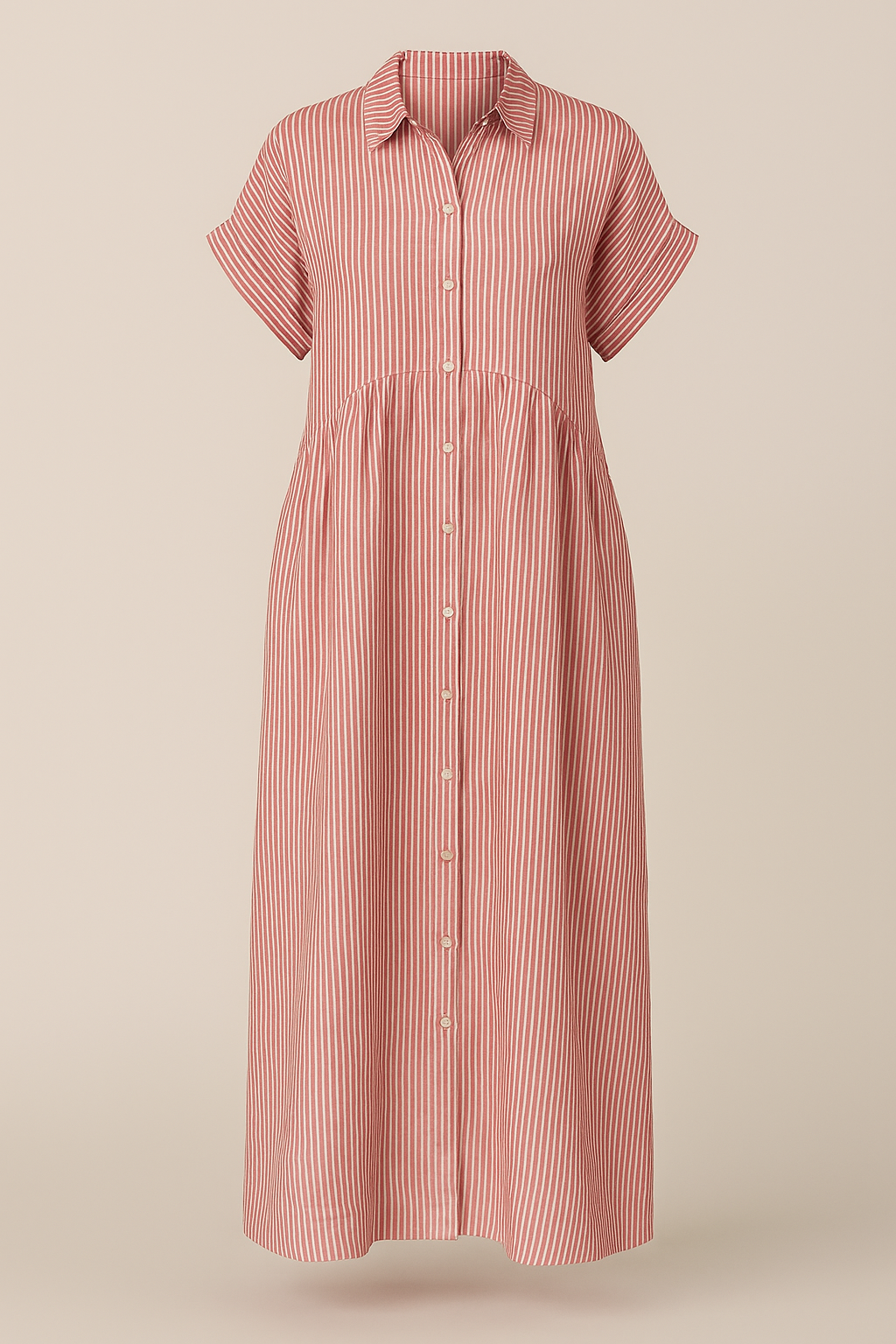 Red Striped Long Sleeve Maxi Dress with Classic Collar