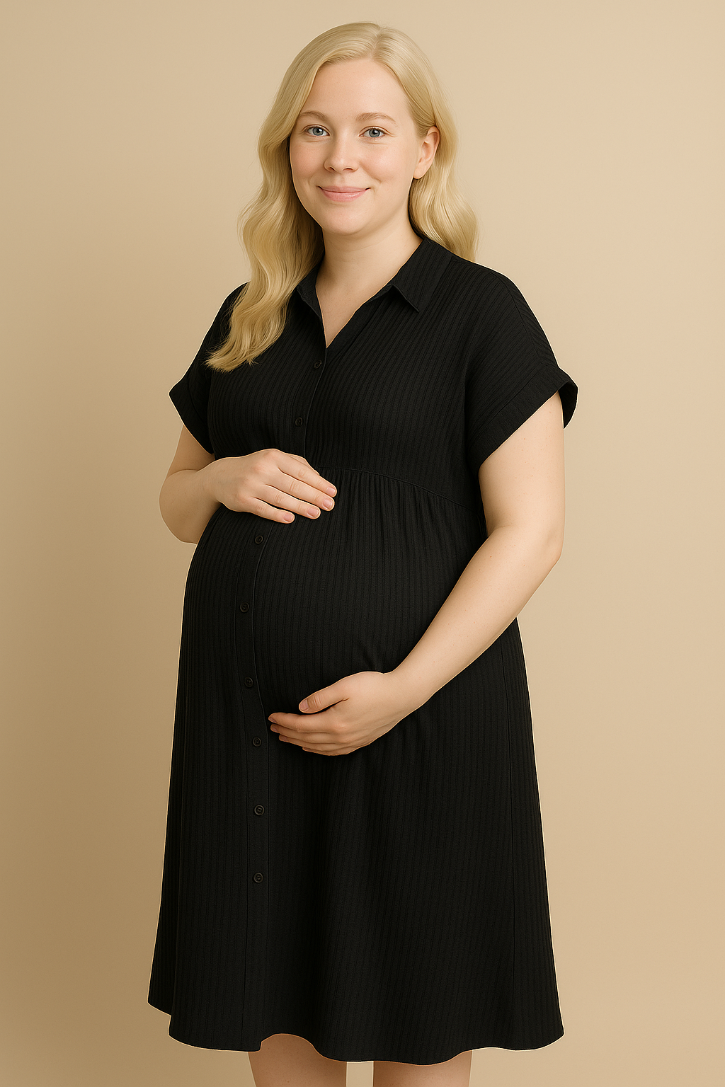 Black Striped Long Sleeve Maxi Dress with Classic Collar