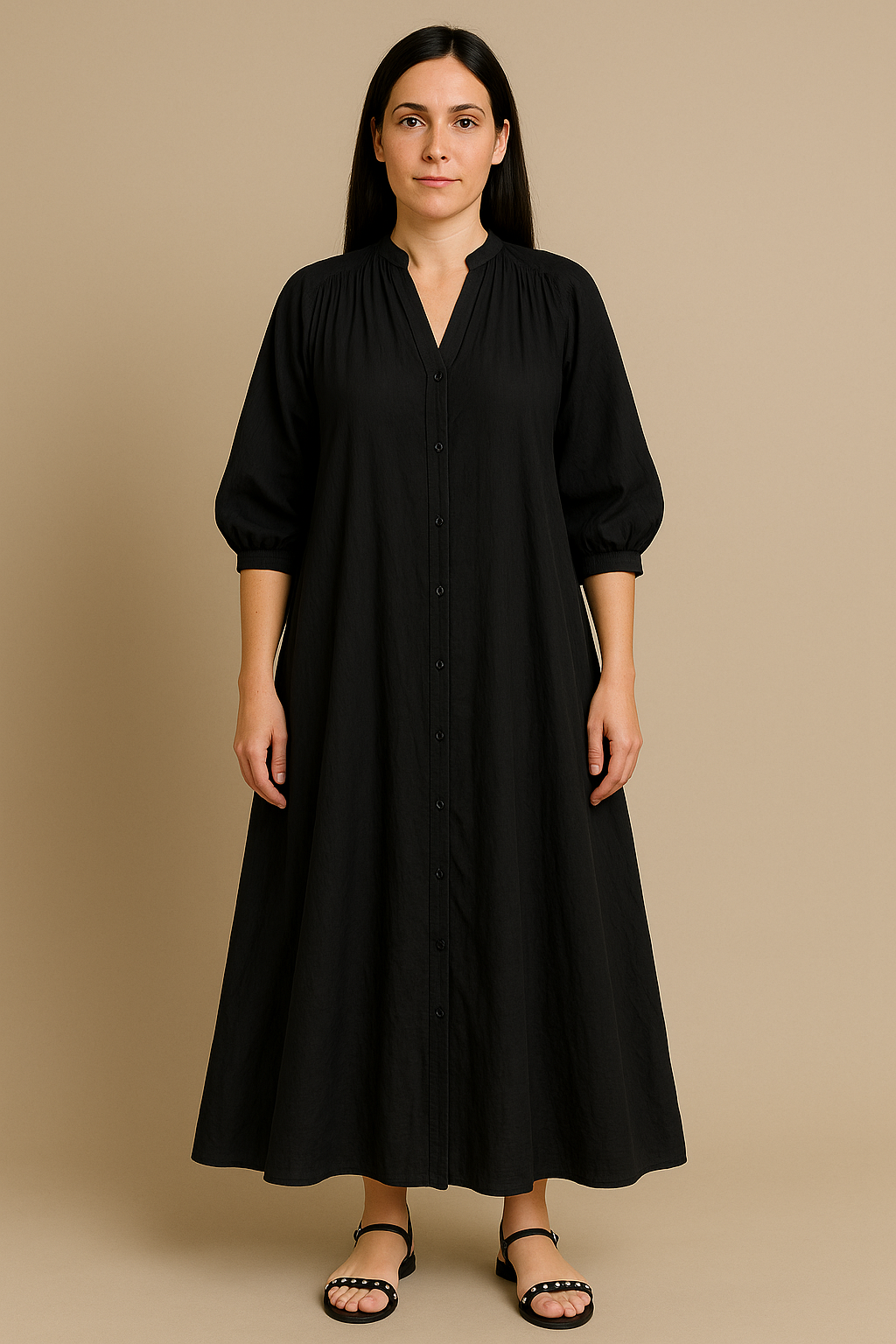 Women's Oversized Black Pleated Maxi Dress