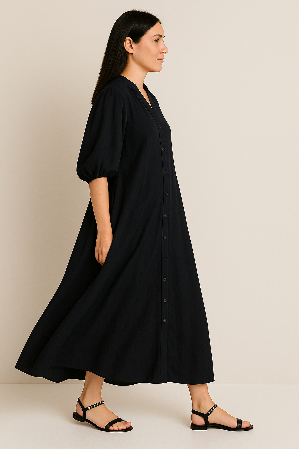 Women's Oversized Black Pleated Maxi Dress