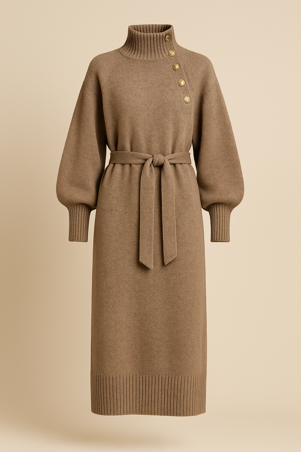 Funnel Neck Sweater Dress for Women in Khaki