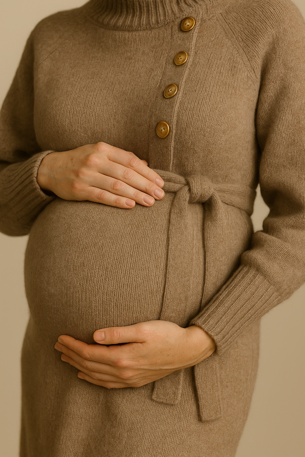 Funnel Neck Sweater Dress for Women in Khaki