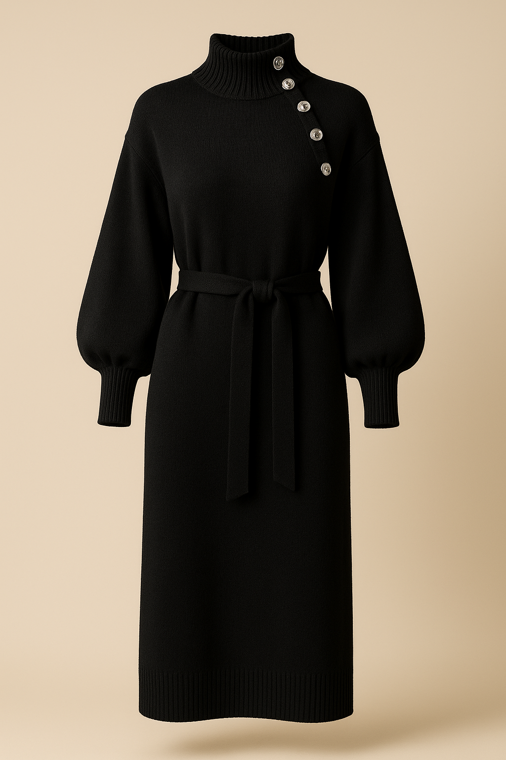 Funnel Neck Sweater Dress for Women in Black