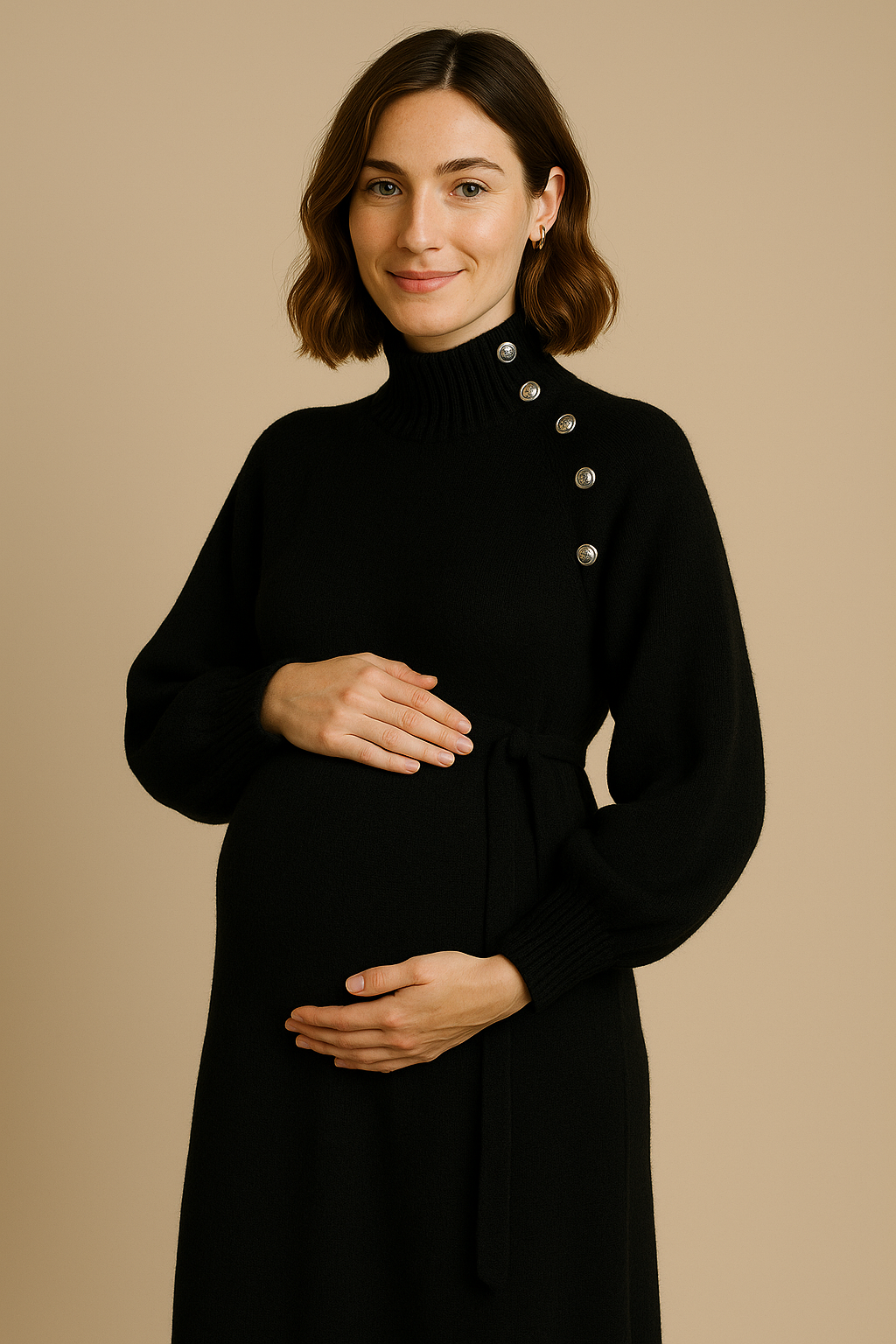 Funnel Neck Sweater Dress for Women in Black