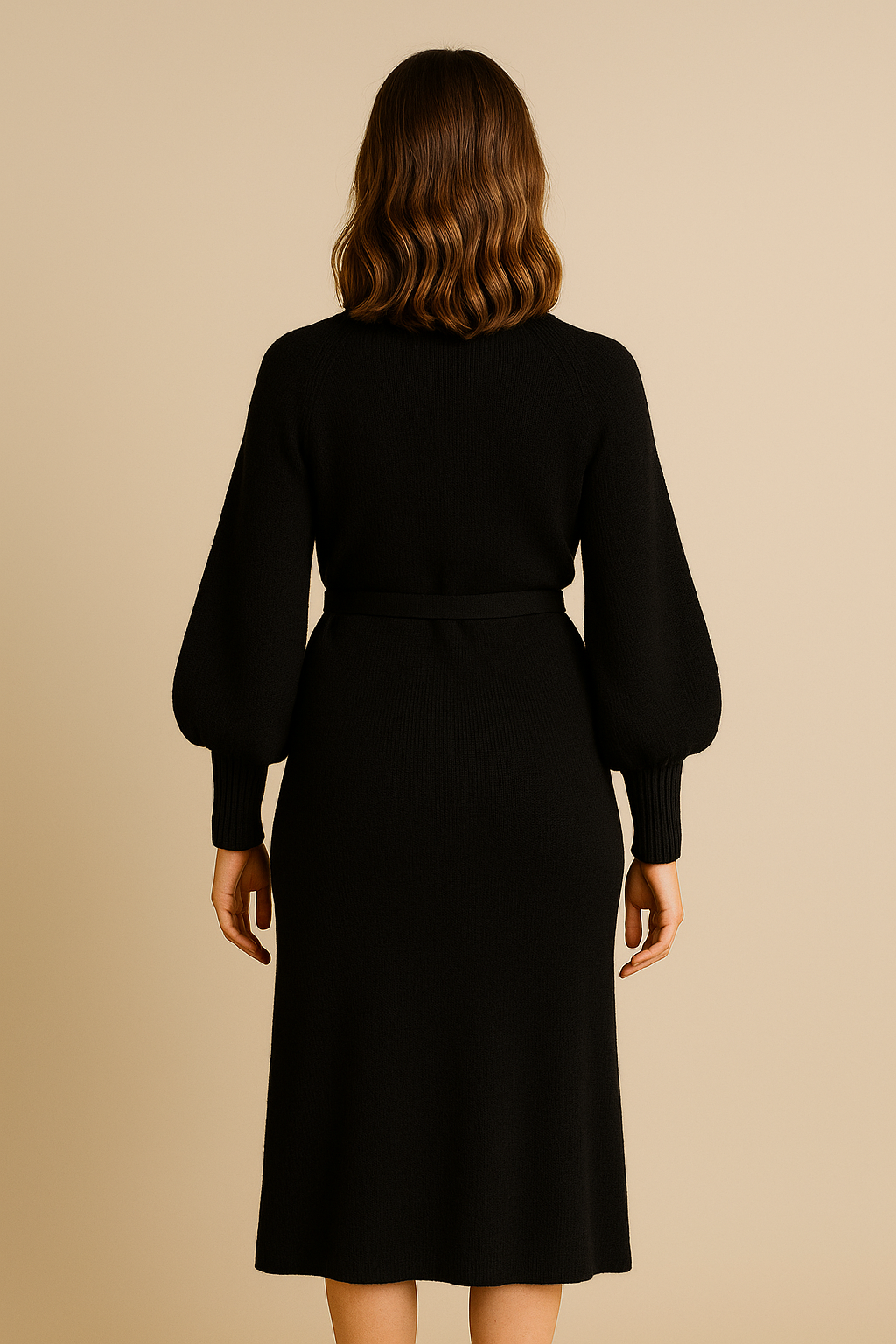 Funnel Neck Sweater Dress for Women in Black